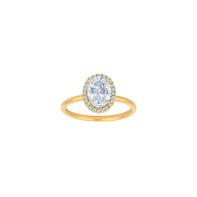 JoanliNor MILLENOR ring i 14 karat forgyldt sterling sølv med oval hvid zirkonia og halo.